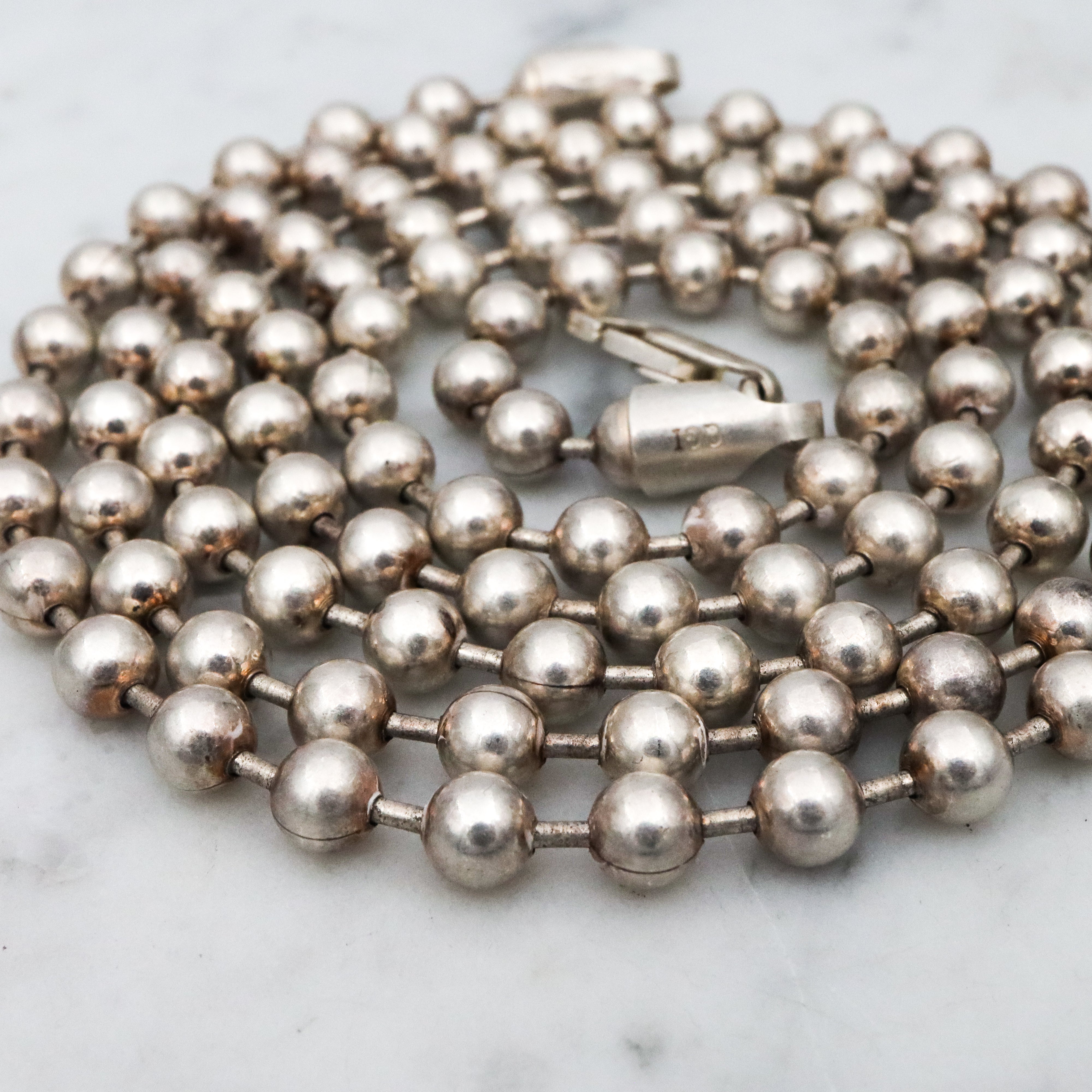 Vintage Italian sterling 5mm ball chain necklace, 32"